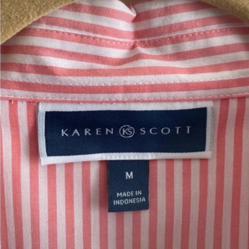 Karen Scott Pink and White Striped Button Down Shirt - Picture 2 of 5